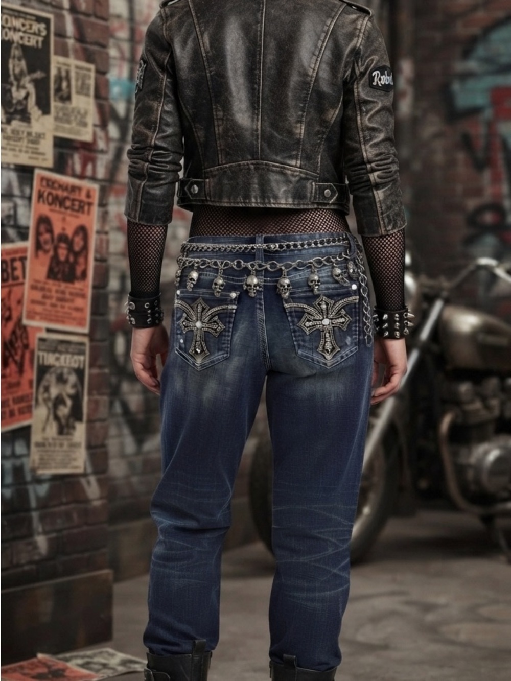 Embellished Y2K  gothcore  trendy Dark Wash Jeans wit Mcbling Detail